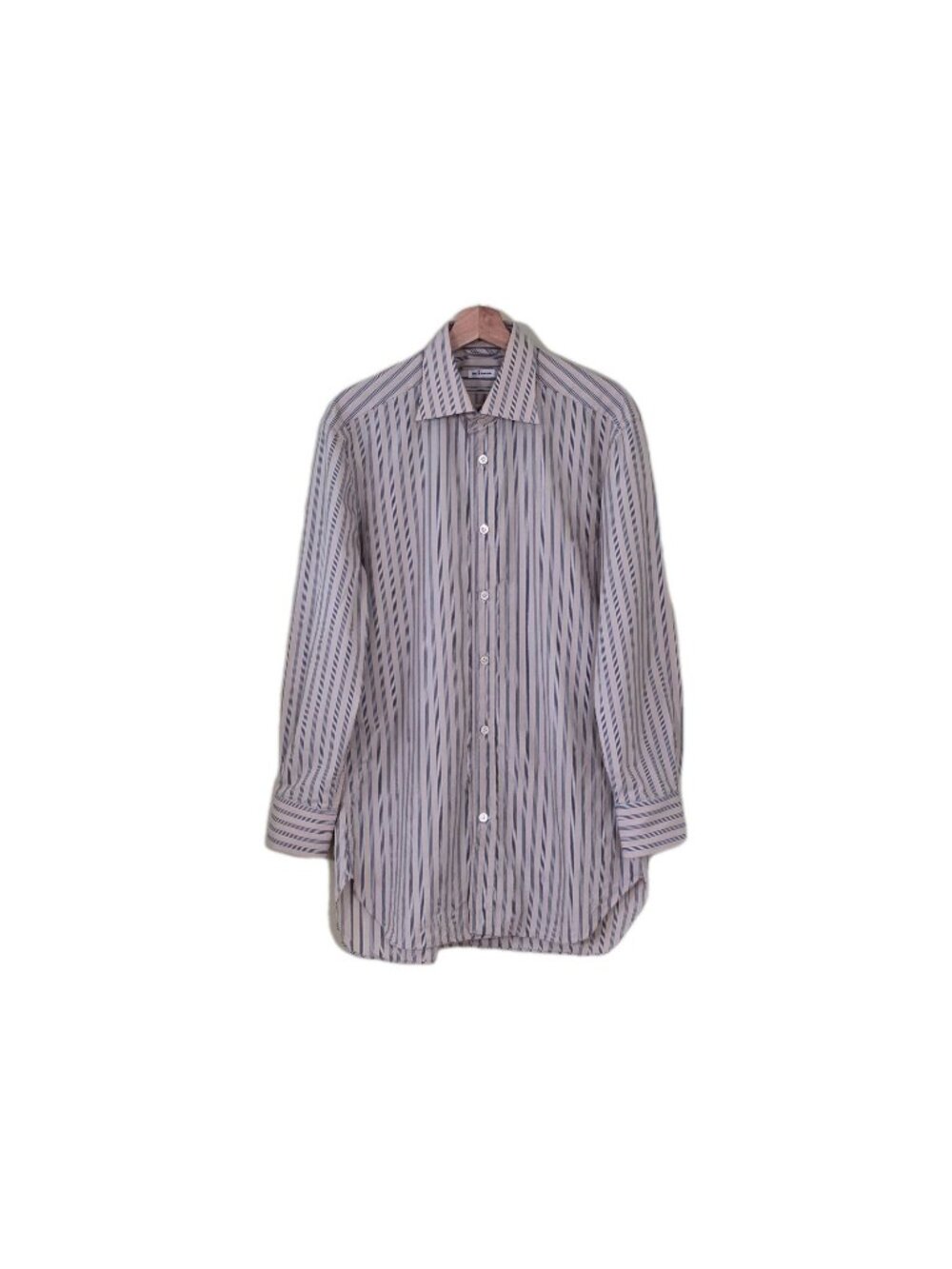 Kiton Striped Dress Shirt Mens 40 15.75 Beige LS Italy Cotton Office Party Edgy